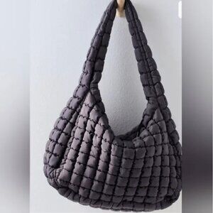 Free People NWT Movement Quilted Carryall Crossbody Shoulder Bag Grey Color